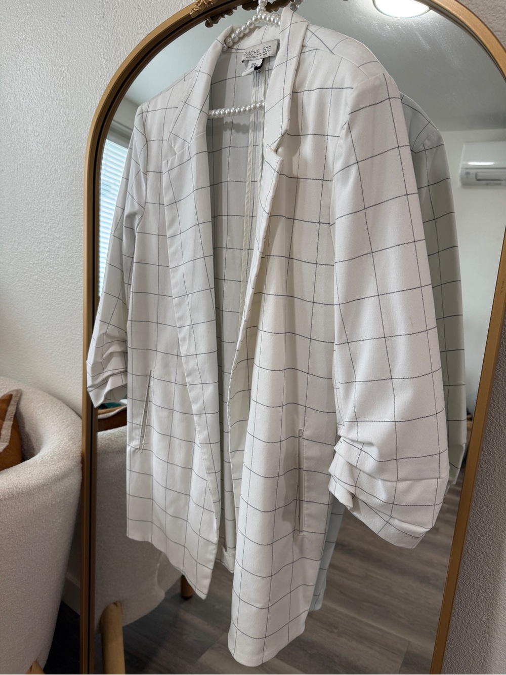 Rachel Zoe White Blazer with Black Windowpane Grid